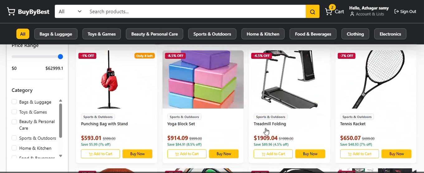 BuyByBest product catalog with filters